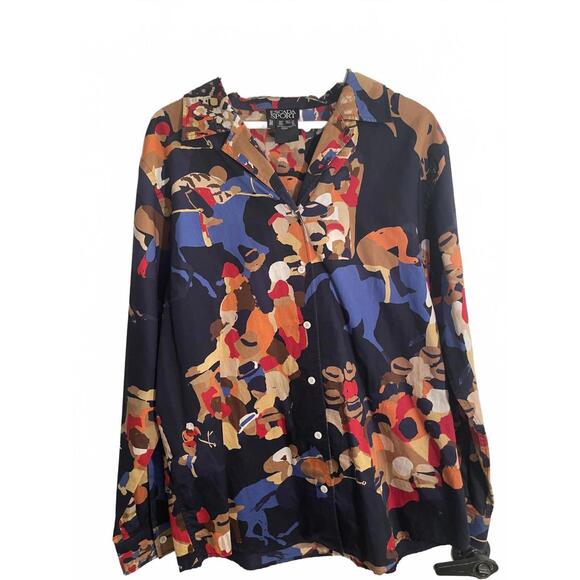 Escada Sport XL Colorful Equestrian Print Shirt